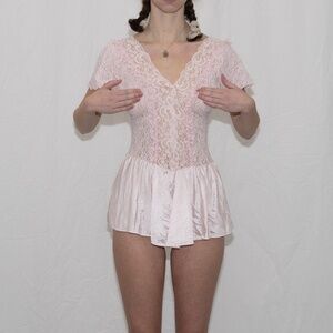 Vintage pink lingerie mini dress lace top size medium cinema etoile nylon